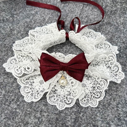 Stylish Lace Cat & Dog Collar with Bell and Bow Tie