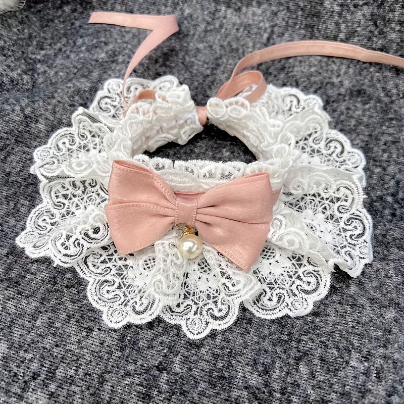Stylish Lace Cat & Dog Collar with Bell and Bow Tie