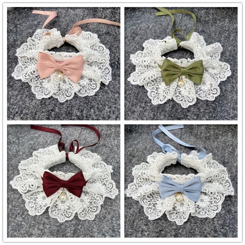Stylish Lace Cat & Dog Collar with Bell and Bow Tie