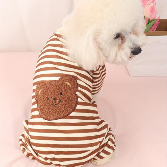 Striped Cartoon Bear Pet Jumpsuit Dog Loungewear