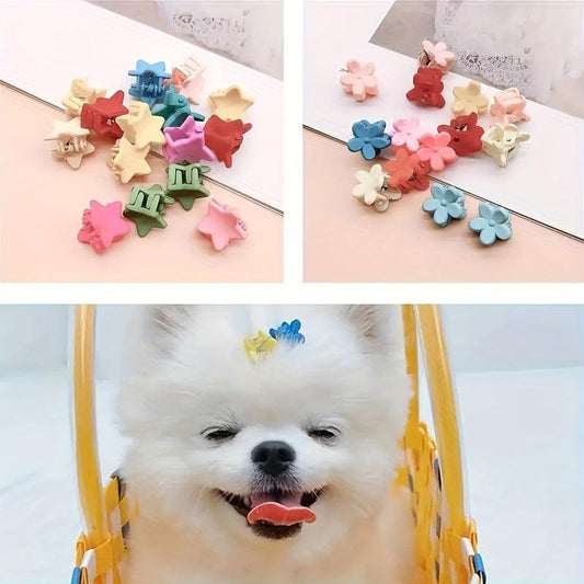 20pcs Pet Head Flowers Crown Hair Clip Dog Cat Hairpins Random Color