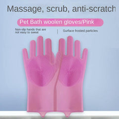 Pet Grooming Gloves for Dogs Cats - Silicone Tips - Bathing Massagi