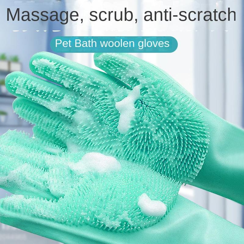 Pet Grooming Gloves for Dogs Cats - Silicone Tips - Bathing Massagi