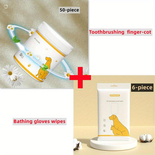 Pet Dog Cleaning Grooming Supplies Set with Dental and Bathing Wipes