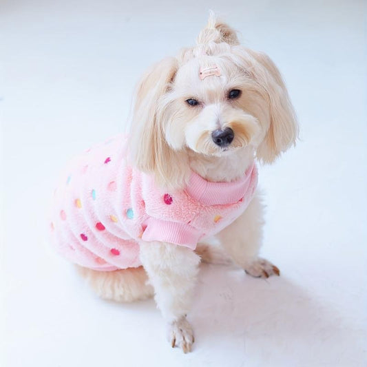 Pet Candy colored Polka dot Dog Clothes Coral Fleece Warm Pullover