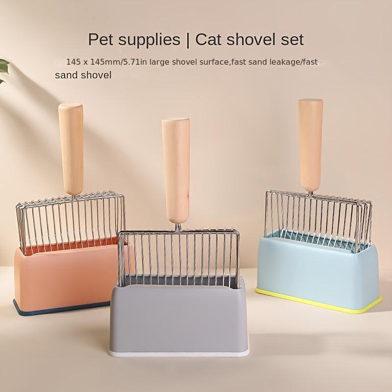 Stainless Steel Cat Litter Scoop Set with Holder