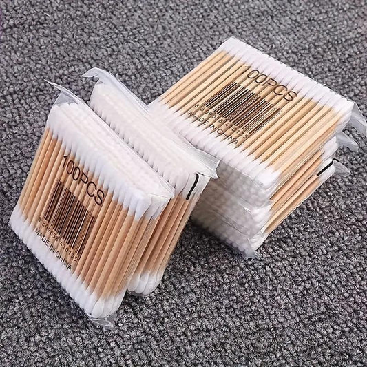 100-1000pcs Pet Cotton Swabs Double Headed Wooden Handle Ear Cleaning