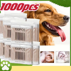 100-1000pcs Pet Cotton Swabs Double Headed Wooden Handle Ear Cleaning