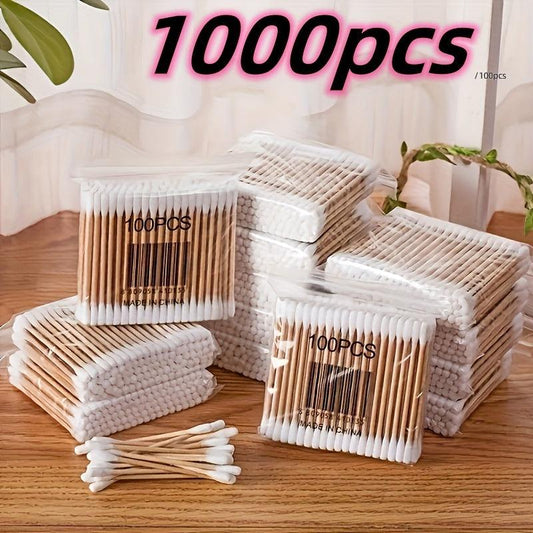 100-1000pcs Pet Cotton Swabs Double Headed Wooden Handle Ear Cleaning