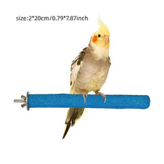 Colorful Bird Parrot Grinding Toy with Natural Wood Perch Stand