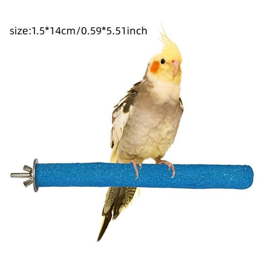 Colorful Bird Parrot Grinding Toy with Natural Wood Perch Stand