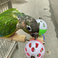 Colorful Bell Wooden Stand Rod Parrot Molar Toy