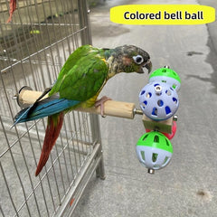 Colorful Bell Wooden Stand Rod Parrot Molar Toy