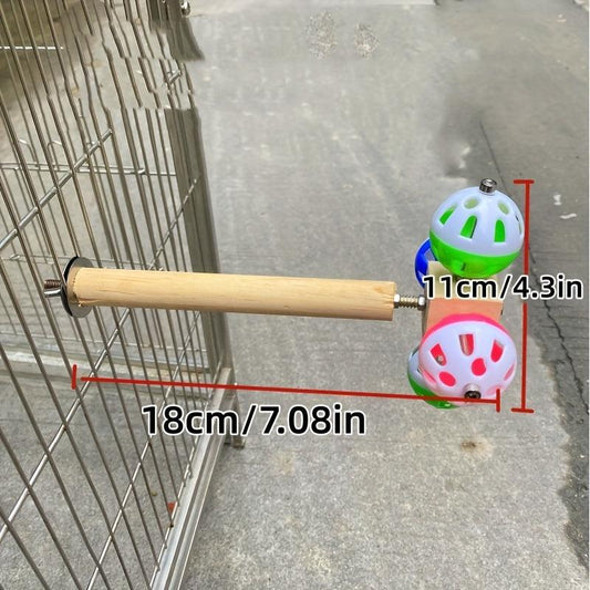Colorful Bell Wooden Stand Rod Parrot Molar Toy