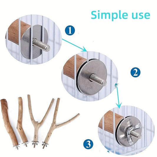 Wooden Bird Toys Parrot Stand Poles Tree Fork Peeled Stand Stick