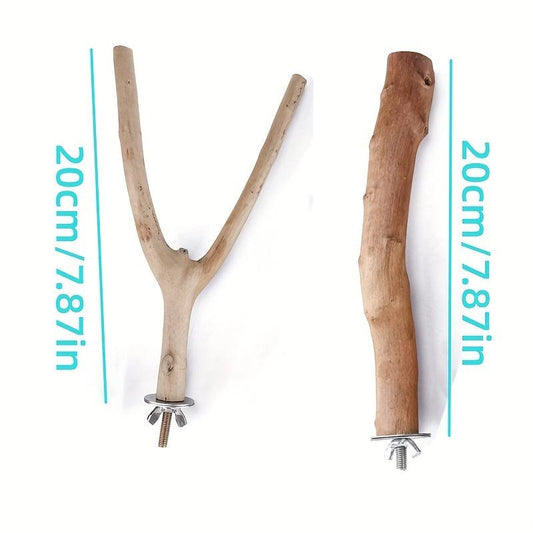 Wooden Bird Toys Parrot Stand Poles Tree Fork Peeled Stand Stick