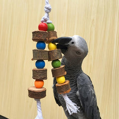 Wooden Parrot Colorful Chew Toys Hanging Cage Balls with Ropes