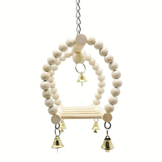 Wooden Hanging Bell Bird Cage Toy for Small Birds
