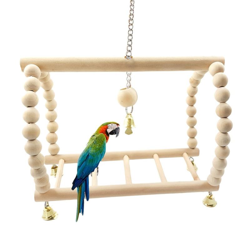 Wooden Hanging Bell Bird Cage Toy for Small Birds