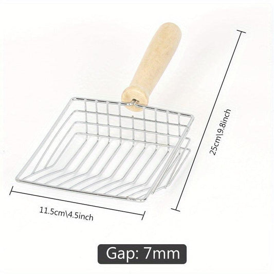 Large Silvery Wooden Handle Cat Litter Scoop for Pet Waste Cleaning