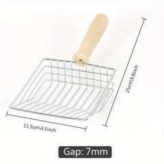 Large Silvery Wooden Handle Cat Litter Scoop for Pet Waste Cleaning