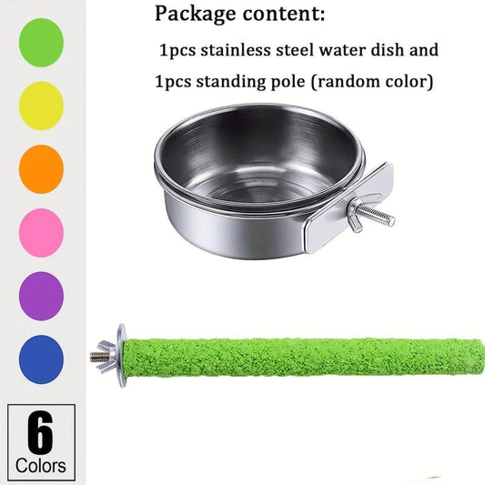 2pcs Stainless Steel Bird Feeding Dish with Perch Stand