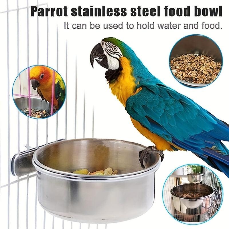 2pcs Stainless Steel Bird Feeding Dish with Perch Stand