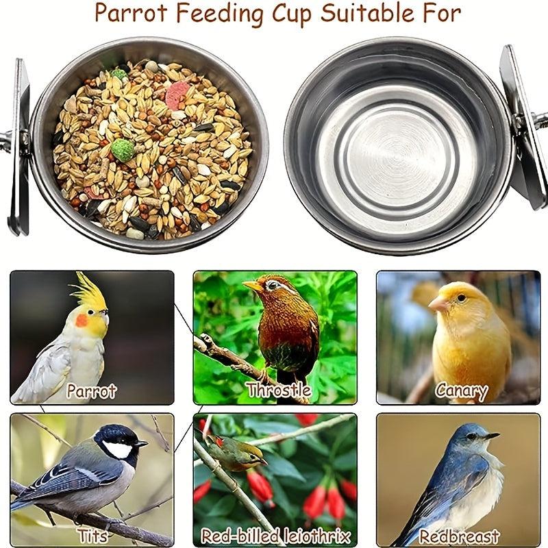 2pcs Stainless Steel Bird Feeding Dish with Perch Stand