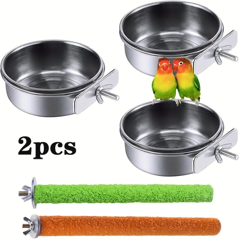 2pcs Stainless Steel Bird Feeding Dish with Perch Stand