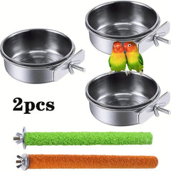 2pcs Stainless Steel Bird Feeding Dish with Perch Stand