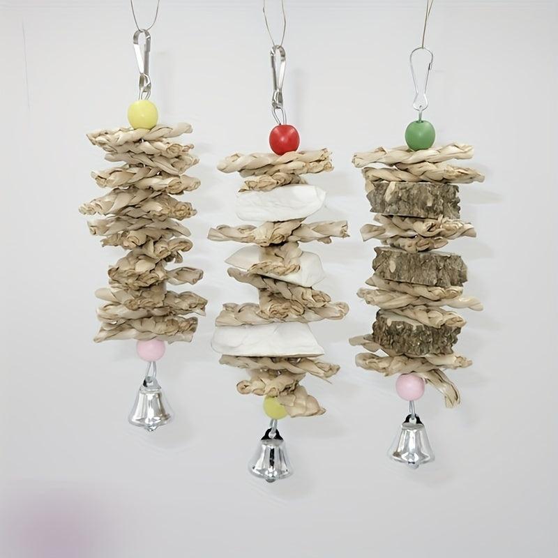 Natural Straw Bird Toys Cuttlebone Parrot Skewers for Calcium Supplement
