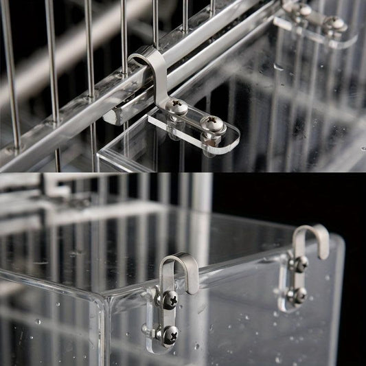 Acrylic Transparent Bird Bath Cage with Hanging Hooks Bird Feeder