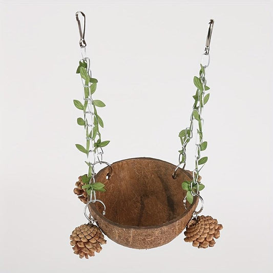 Coconut Bird Nest Parrot Breeding Box Hanging Swing Hammock Toy