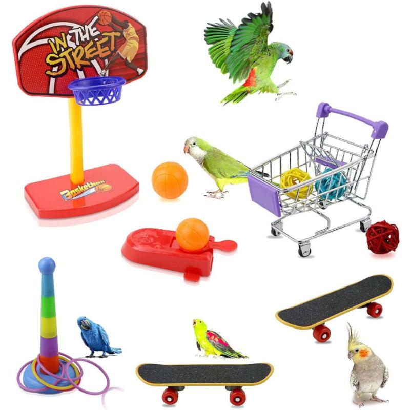 4pcs Parrot Toy Set Puzzle Cart Ferrule Training Bird Swing Bite Toy