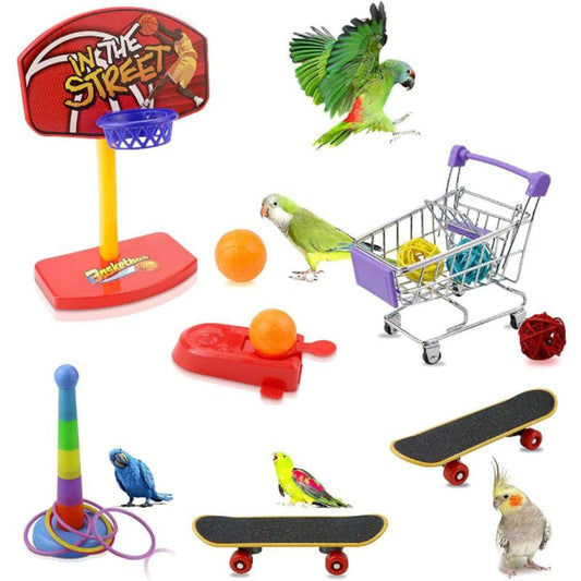 4pcs Parrot Toy Set Puzzle Cart Ferrule Training Bird Swing Bite Toy