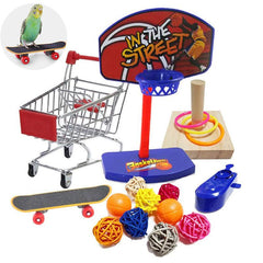 4pcs Parrot Toy Set Puzzle Cart Ferrule Training Bird Swing Bite Toy