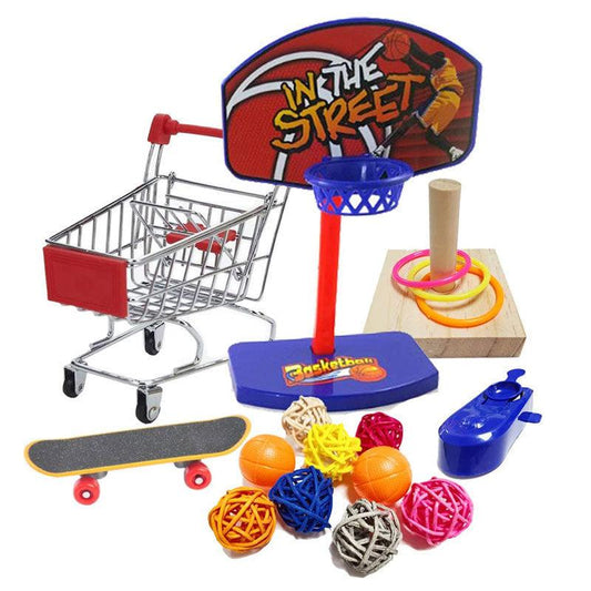 4pcs Parrot Toy Set Puzzle Cart Ferrule Training Bird Swing Bite Toy