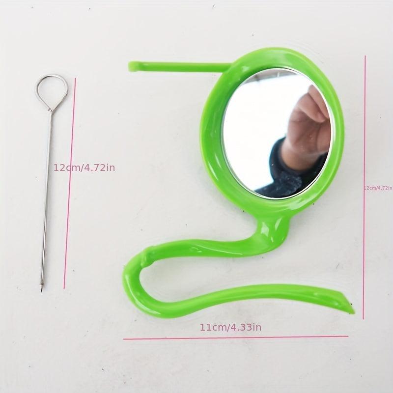 Bird Mirror Stand Stick with Fruit Forks, Functional Perch with Basket