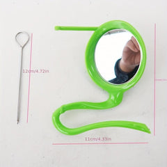 Bird Mirror Stand Stick with Fruit Forks, Functional Perch with Basket