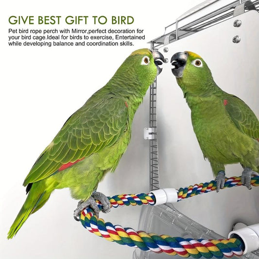 Bird Parrot Toy Acrylic Mirror Colorful Strap Bird Cage Perch