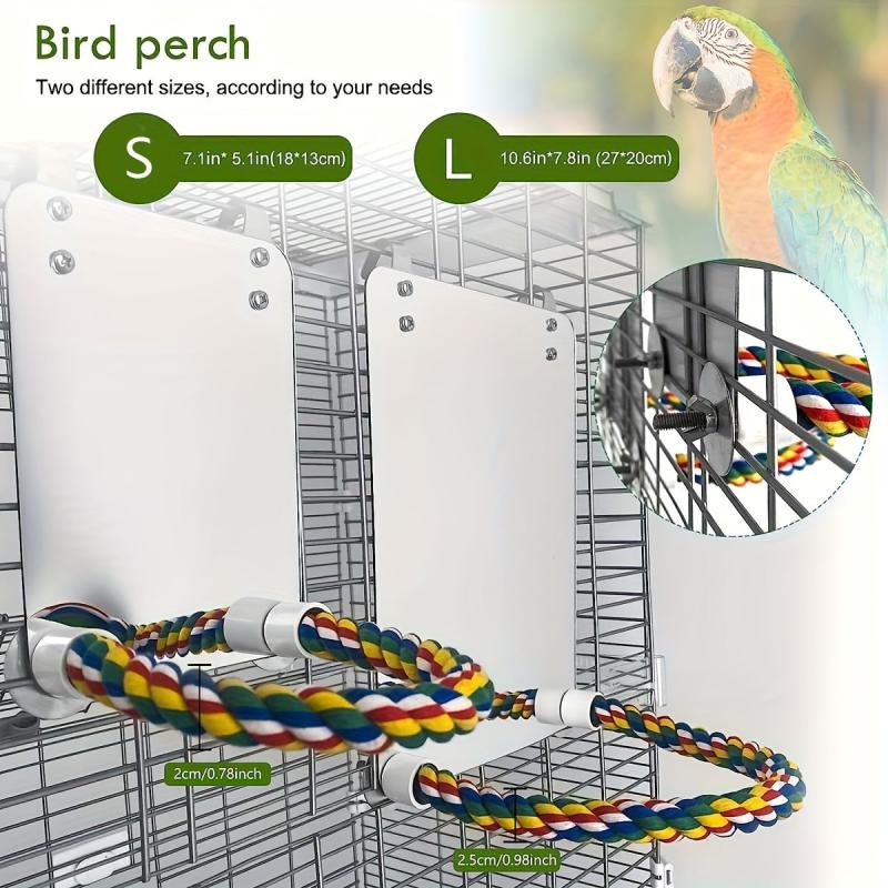 Bird Parrot Toy Acrylic Mirror Colorful Strap Bird Cage Perch