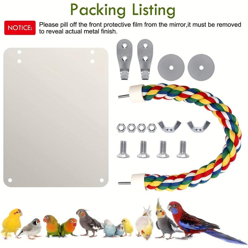 Bird Parrot Toy Acrylic Mirror Colorful Strap Bird Cage Perch