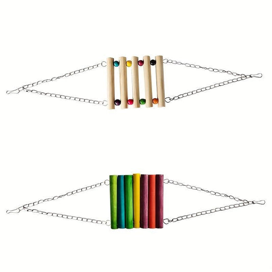 Pet Wooden Ladder Climbing Swing for Parrots Fun Hammock Toy