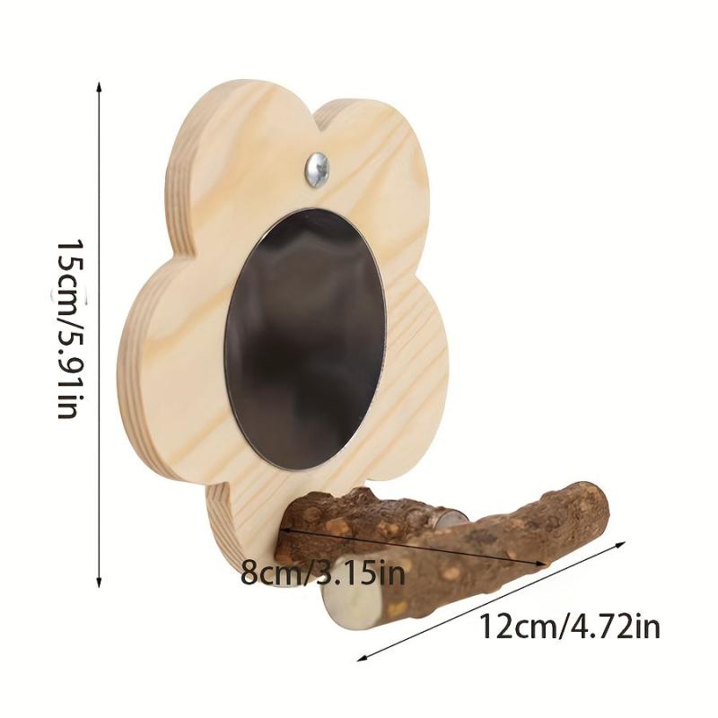 Parrot Wooden Stand w/ Mirror Bird Chew Toys & Grinding Claws Cage Accessories