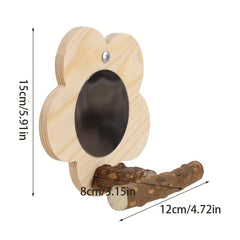Parrot Wooden Stand w/ Mirror Bird Chew Toys & Grinding Claws Cage Accessories
