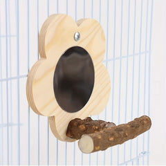 Parrot Wooden Stand w/ Mirror Bird Chew Toys & Grinding Claws Cage Accessories