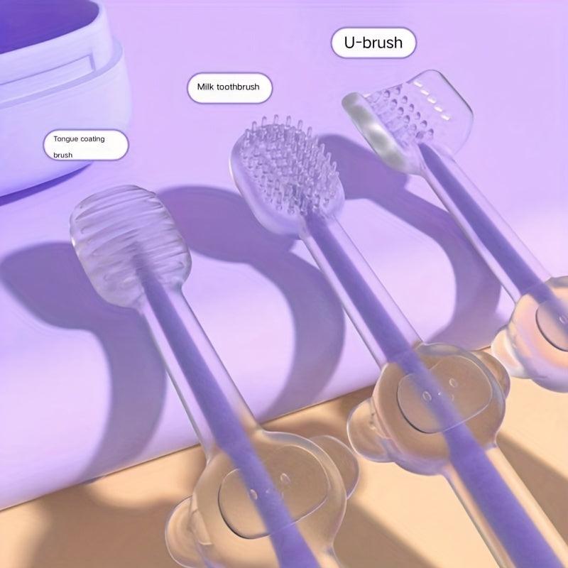 3pc Pet Silicone Toothbrush Set Soft Bristle Dog Teeth Tongue Cleaning Brush