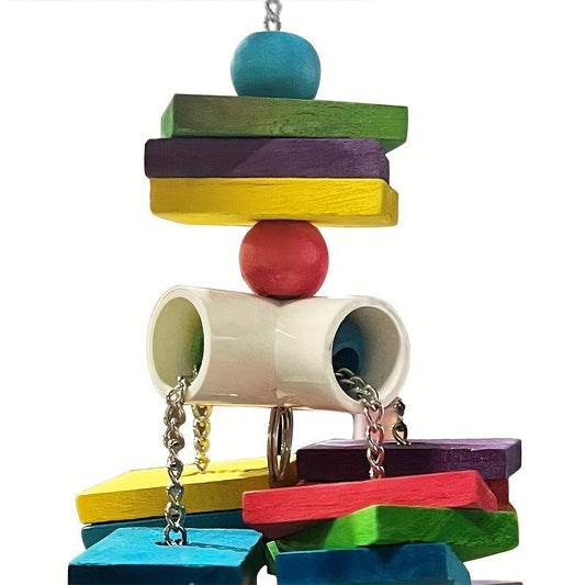 Colorful Wooden Blocks and Beads Chewing Bird Toys for Parrots