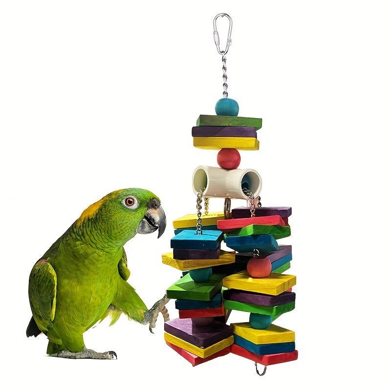 Colorful Wooden Blocks and Beads Chewing Bird Toys for Parrots