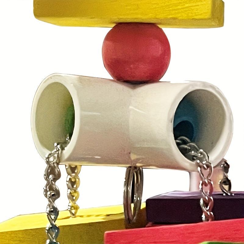 Colorful Wooden Blocks and Beads Chewing Bird Toys for Parrots